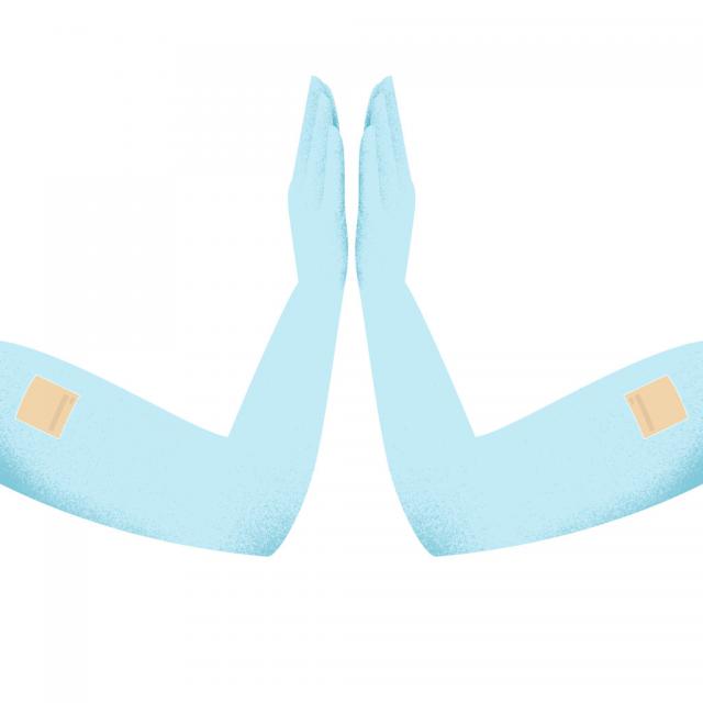 Illustration of two arms with nicotine patches giving high fives.